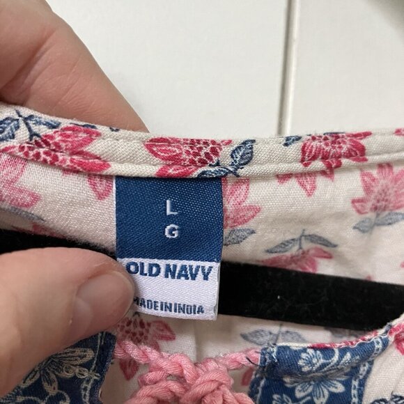 Old Navy Puff Sleeve Printed Mini Swing Dress Womens L Painted Posies Pink - Picture 3 of 8